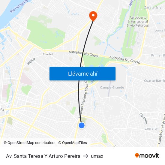 Av. Santa Teresa Y Arturo Pereira to umax map
