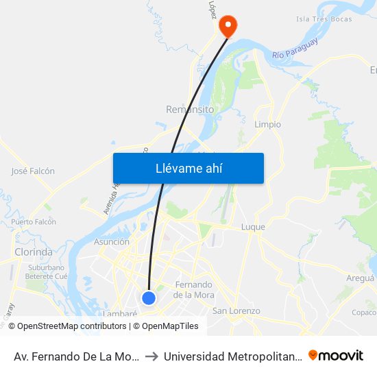 Av. Fernando De La Mora X Av. Argentina to Universidad Metropolitana (UMA) villa Hayes map