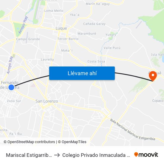 Mariscal Estigarribia X Boquerón to Colegio Privado Inmaculada Concepcion de Maria map