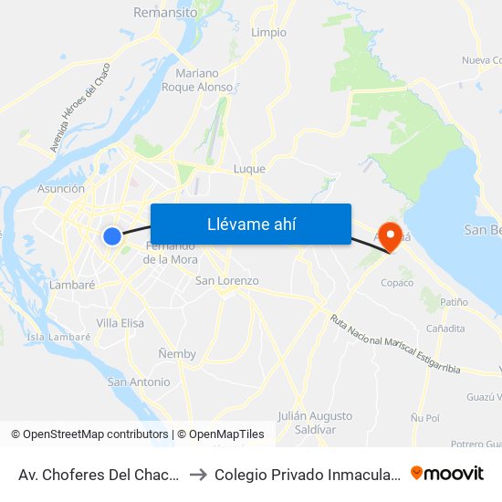 Av. Choferes Del Chaco X Av. Eusebio Ayala to Colegio Privado Inmaculada Concepcion de Maria map