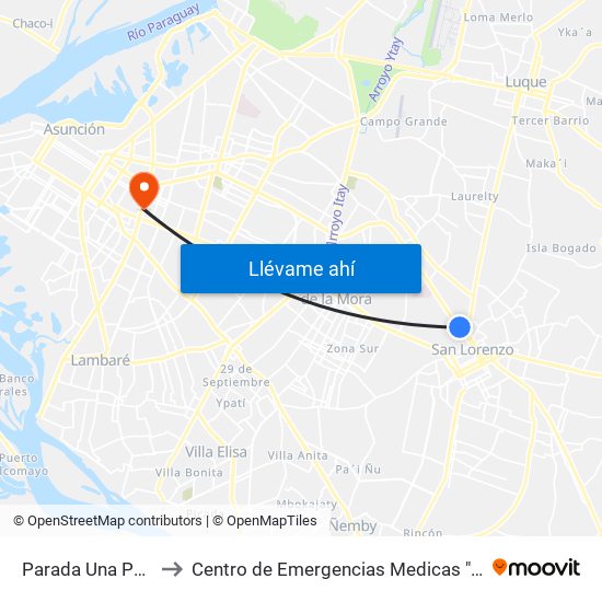 Parada Una Paseo Amelia to Centro de Emergencias Medicas "Prof. Dr. Manuel Giagni" map