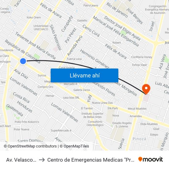 Av. Velasco X Brasil to Centro de Emergencias Medicas "Prof. Dr. Manuel Giagni" map