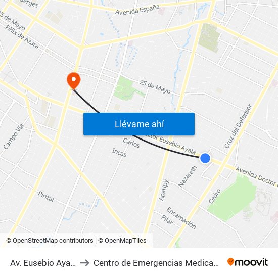 Av. Eusebio Ayala X Nazareth to Centro de Emergencias Medicas "Prof. Dr. Manuel Giagni" map