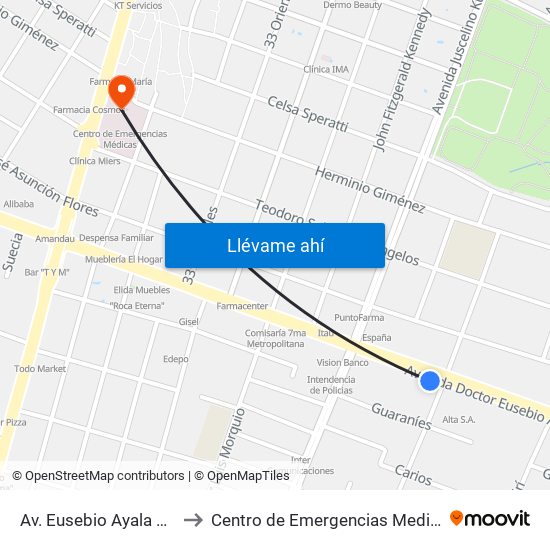Av. Eusebio Ayala X Amancio González to Centro de Emergencias Medicas "Prof. Dr. Manuel Giagni" map