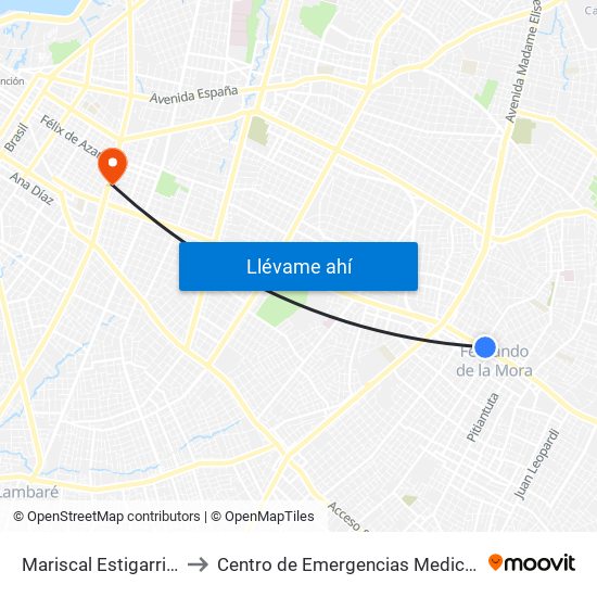 Mariscal Estigarribia X 10 De Julio to Centro de Emergencias Medicas "Prof. Dr. Manuel Giagni" map