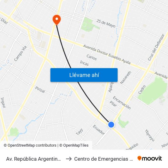 Av. República Argentina Y Av. Dr. Fernando De La Mora to Centro de Emergencias Medicas "Prof. Dr. Manuel Giagni" map