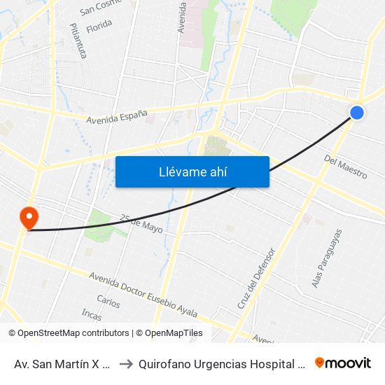 Av. San Martín X Austria to Quirofano Urgencias Hospital De Trauma map