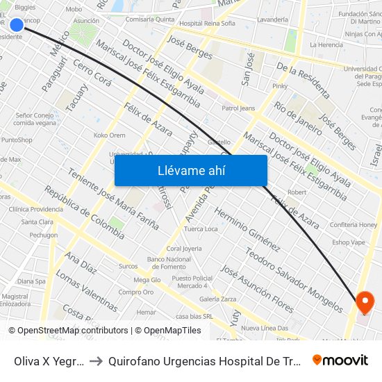 Oliva X Yegros to Quirofano Urgencias Hospital De Trauma map