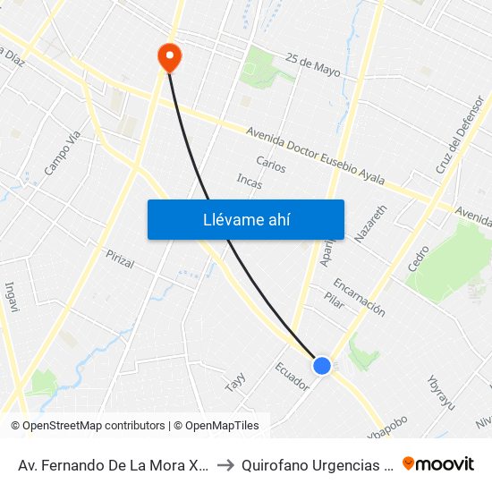 Av. Fernando De La Mora X Av. República Argentina to Quirofano Urgencias Hospital De Trauma map