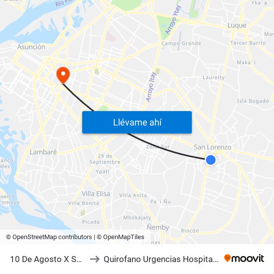 10 De Agosto X Sgto. Silva to Quirofano Urgencias Hospital De Trauma map