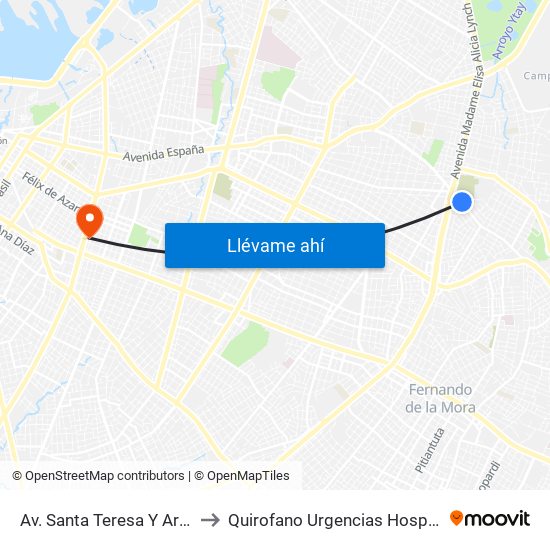 Av. Santa Teresa Y Arturo Pereira to Quirofano Urgencias Hospital De Trauma map