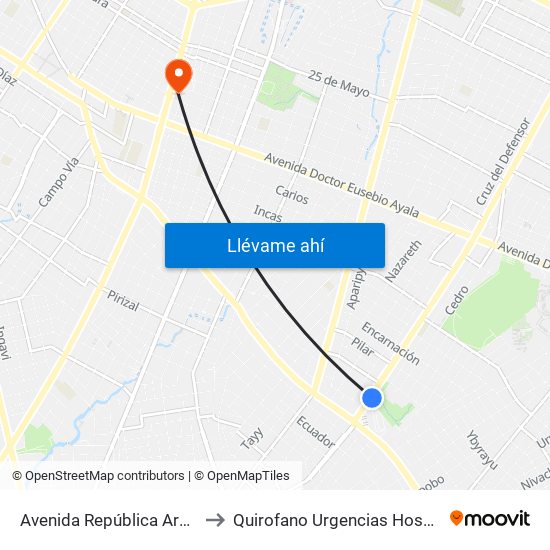 Avenida República Argentina, 3016 to Quirofano Urgencias Hospital De Trauma map