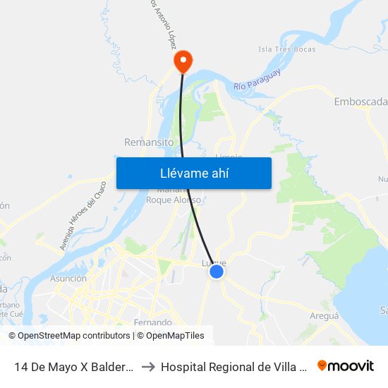 14 De Mayo X Balderrama to Hospital Regional de Villa Hayes map