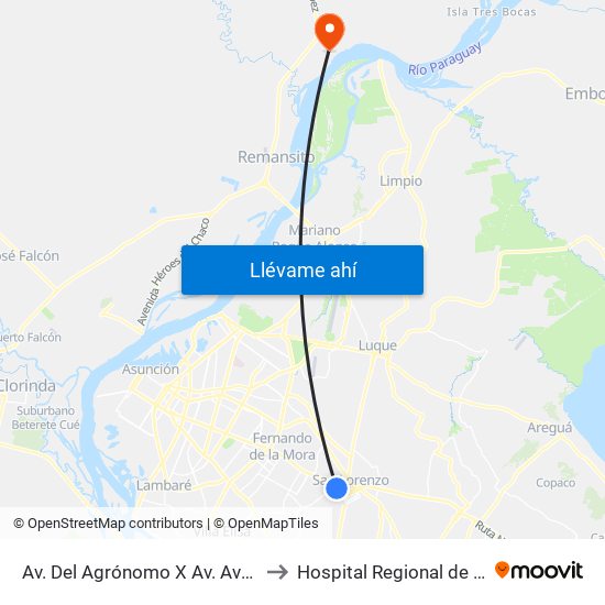 Av. Del Agrónomo X Av. Avelino Martínez to Hospital Regional de Villa Hayes map