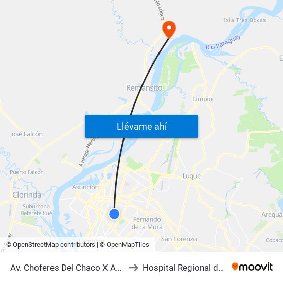 Av. Choferes Del Chaco X Av. Eusebio Ayala to Hospital Regional de Villa Hayes map