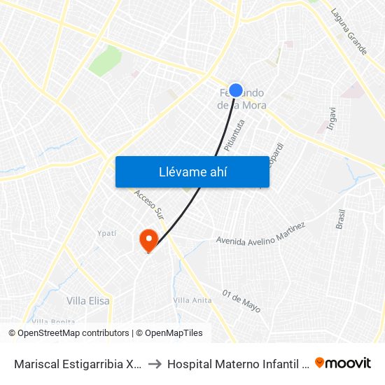 Mariscal Estigarribia X 10 De Julio to Hospital Materno Infantil de Villa Elisa map