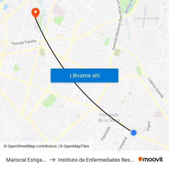 Mariscal Estigarribia X Atilio Galfre to Instituto de Enfermedades Respiratorias y del Ambiente - INERAM map