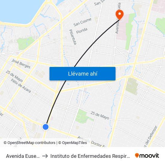 Avenida Eusebio Ayala, 803 to Instituto de Enfermedades Respiratorias y del Ambiente - INERAM map