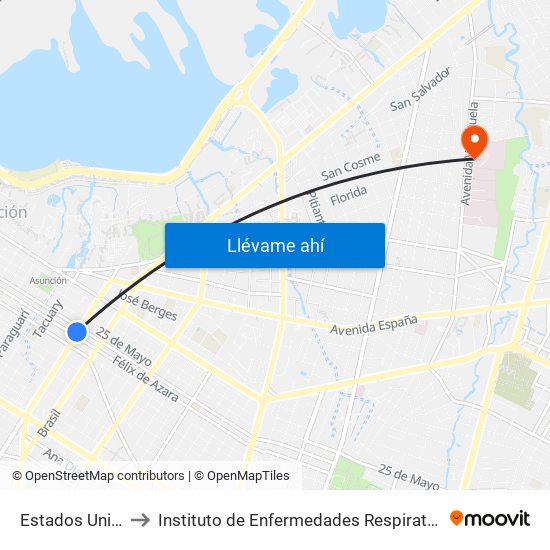 Estados Unidos X Azara to Instituto de Enfermedades Respiratorias y del Ambiente - INERAM map