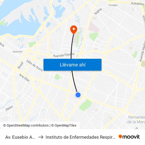 Av. Eusebio Ayala X Nazareth to Instituto de Enfermedades Respiratorias y del Ambiente - INERAM map