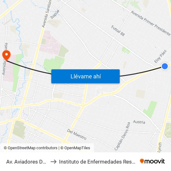 Av. Aviadores Del Chaco X Martínez to Instituto de Enfermedades Respiratorias y del Ambiente - INERAM map