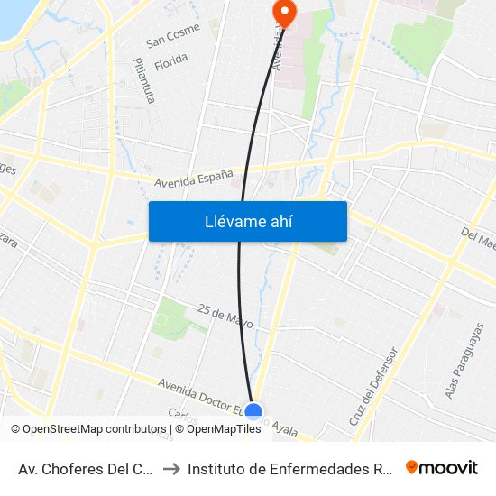 Av. Choferes Del Chaco X Av. Eusebio Ayala to Instituto de Enfermedades Respiratorias y del Ambiente - INERAM map