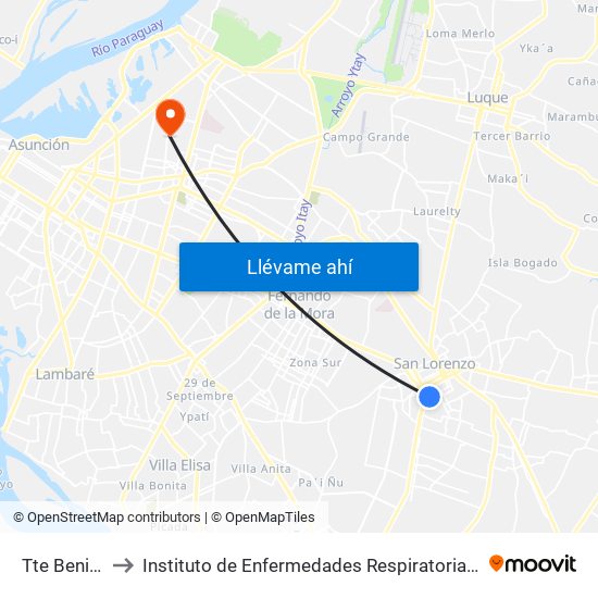 Tte Benitez, 326 to Instituto de Enfermedades Respiratorias y del Ambiente - INERAM map