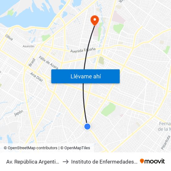 Av. República Argentina Y Av. Dr. Fernando De La Mora to Instituto de Enfermedades Respiratorias y del Ambiente - INERAM map