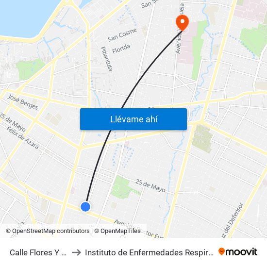 Calle Flores Y Calle Melgarejo to Instituto de Enfermedades Respiratorias y del Ambiente - INERAM map