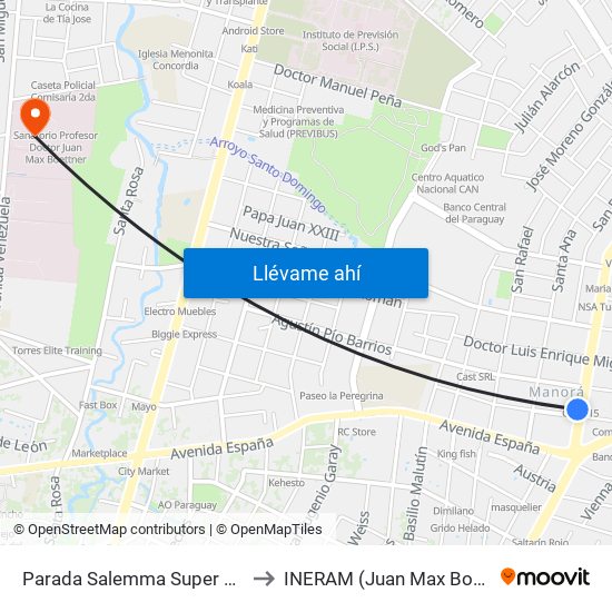 Parada Salemma Super Center to INERAM (Juan Max Boetner) map