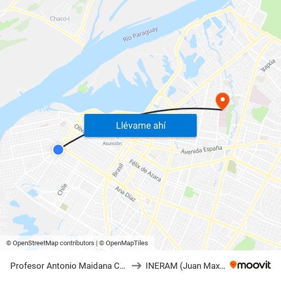 Profesor Antonio Maidana Campos, 1045 to INERAM (Juan Max Boetner) map