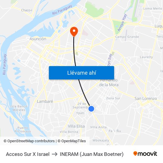 Acceso Sur X Israel to INERAM (Juan Max Boetner) map