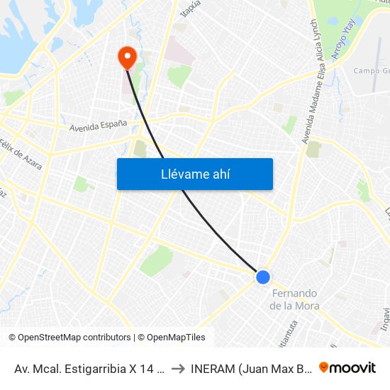 Av. Mcal. Estigarribia X 14 De Mayo to INERAM (Juan Max Boetner) map