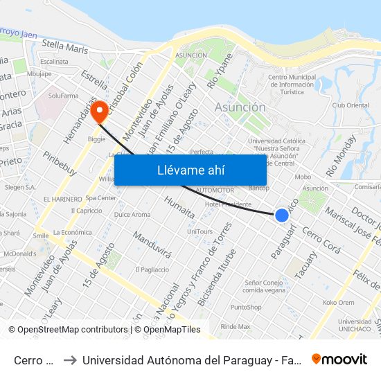 Cerro Corá, 452 to Universidad Autónoma del Paraguay - Facultad de Odontología Pierre Fauchard map