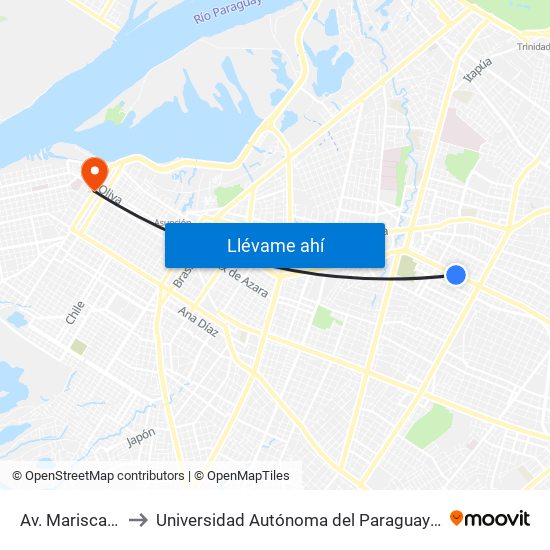 Av. Mariscal López X Bulnes to Universidad Autónoma del Paraguay - Facultad de Odontología Pierre Fauchard map