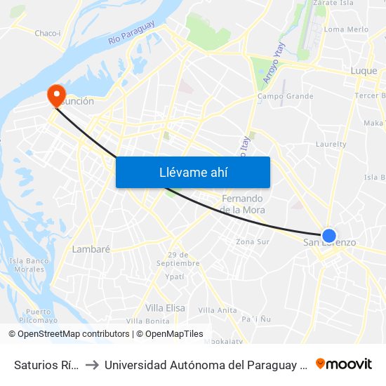 Saturios Ríos X Dr. Pellón to Universidad Autónoma del Paraguay - Facultad de Odontología Pierre Fauchard map