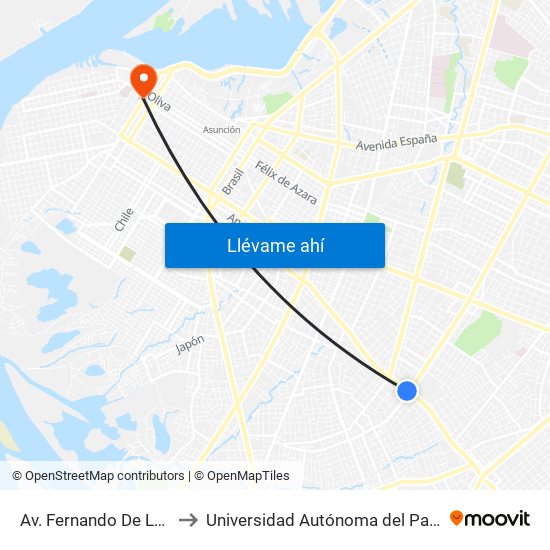 Av. Fernando De La Mora X Av. República Argentina to Universidad Autónoma del Paraguay - Facultad de Odontología Pierre Fauchard map