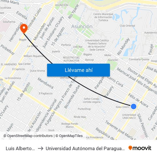 Luís Alberto De Herrera, 1095 to Universidad Autónoma del Paraguay - Facultad de Odontología Pierre Fauchard map