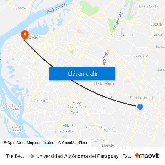 Tte Benitez, 326 to Universidad Autónoma del Paraguay - Facultad de Odontología Pierre Fauchard map