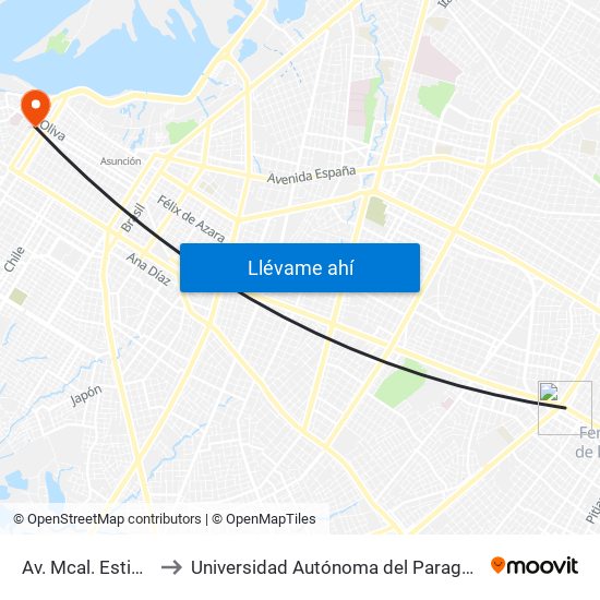 Av. Mcal. Estigarribia X 14 De Mayo to Universidad Autónoma del Paraguay - Facultad de Odontología Pierre Fauchard map