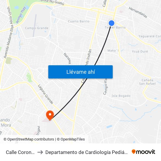 Calle Coronel Martínez, 97 to Departamento de Cardiología Pediátrica - Hospital De Clínicas San Lorenzo map