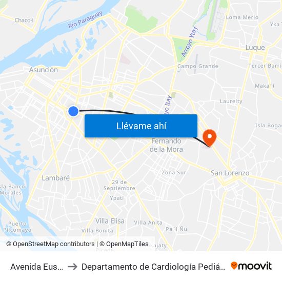 Avenida Eusebio Ayala, 803 to Departamento de Cardiología Pediátrica - Hospital De Clínicas San Lorenzo map