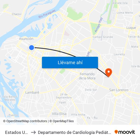 Estados Unidos X Azara to Departamento de Cardiología Pediátrica - Hospital De Clínicas San Lorenzo map