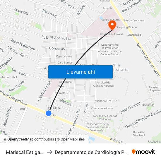 Mariscal Estigarribia X Andrés Barbero to Departamento de Cardiología Pediátrica - Hospital De Clínicas San Lorenzo map