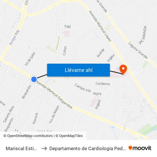 Mariscal Estigarribia X Boquerón to Departamento de Cardiología Pediátrica - Hospital De Clínicas San Lorenzo map