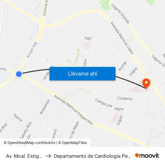 Av. Mcal. Estigarribia X 14 De Mayo to Departamento de Cardiología Pediátrica - Hospital De Clínicas San Lorenzo map