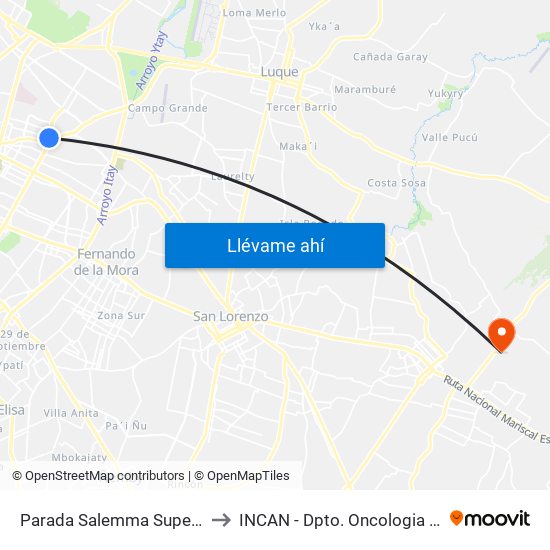 Parada Salemma Super Center to INCAN - Dpto. Oncologia Radiante map