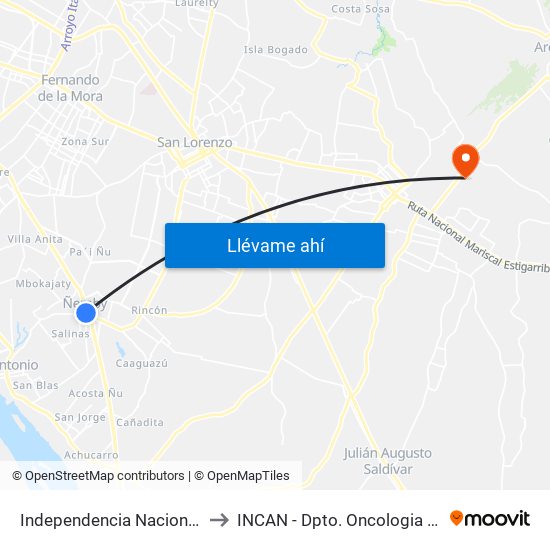 Independencia Nacional, 2196 to INCAN - Dpto. Oncologia Radiante map