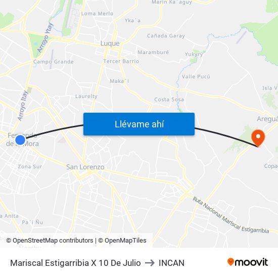 Mariscal Estigarribia X 10 De Julio to INCAN map