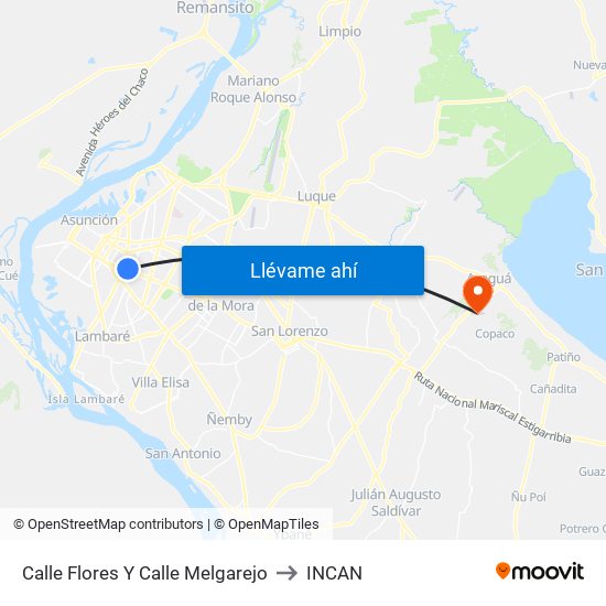 Calle Flores Y Calle Melgarejo to INCAN map